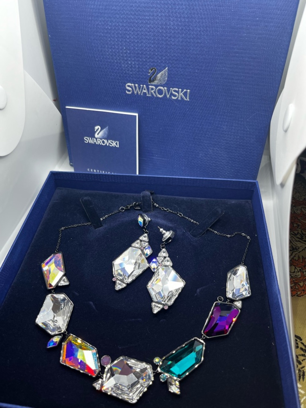 Vintage Swarovski Iridescent Multicolor Crystal Necklace with Matching Earrings - Picture 3 of 3